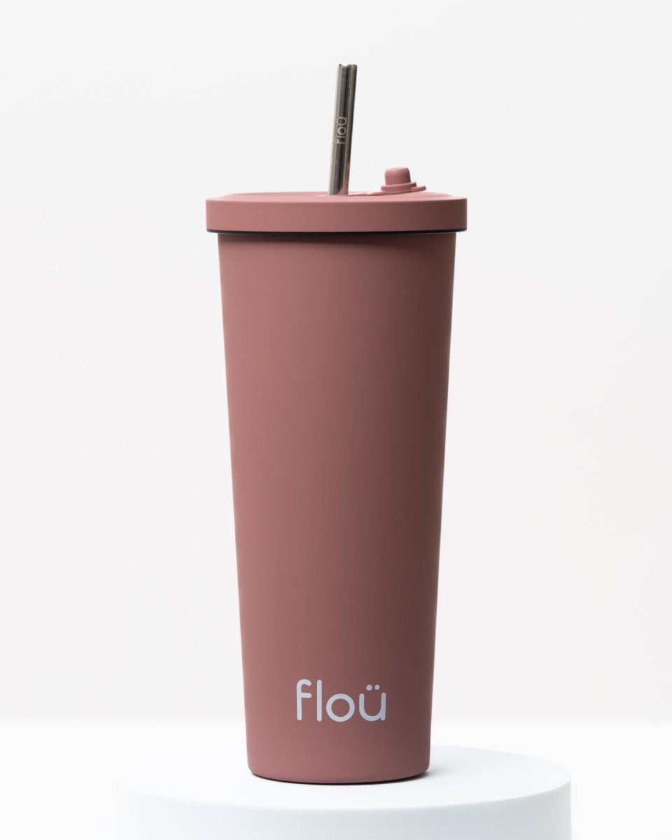 Stylish insulated stainless steel tumbler, with steel straw. - smoke pink
