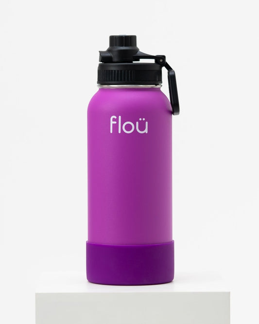 Insulated stainless steel water bottle with grip, ideal for sports. - Vivid purple 32 oz