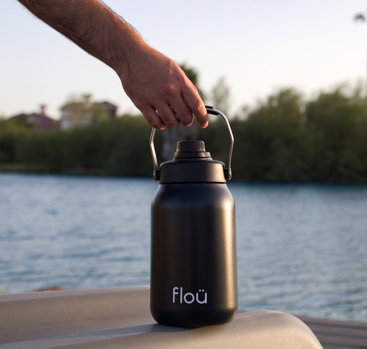 Water Jug with Handle Lid 64 oz - floü - Cooler Bottle