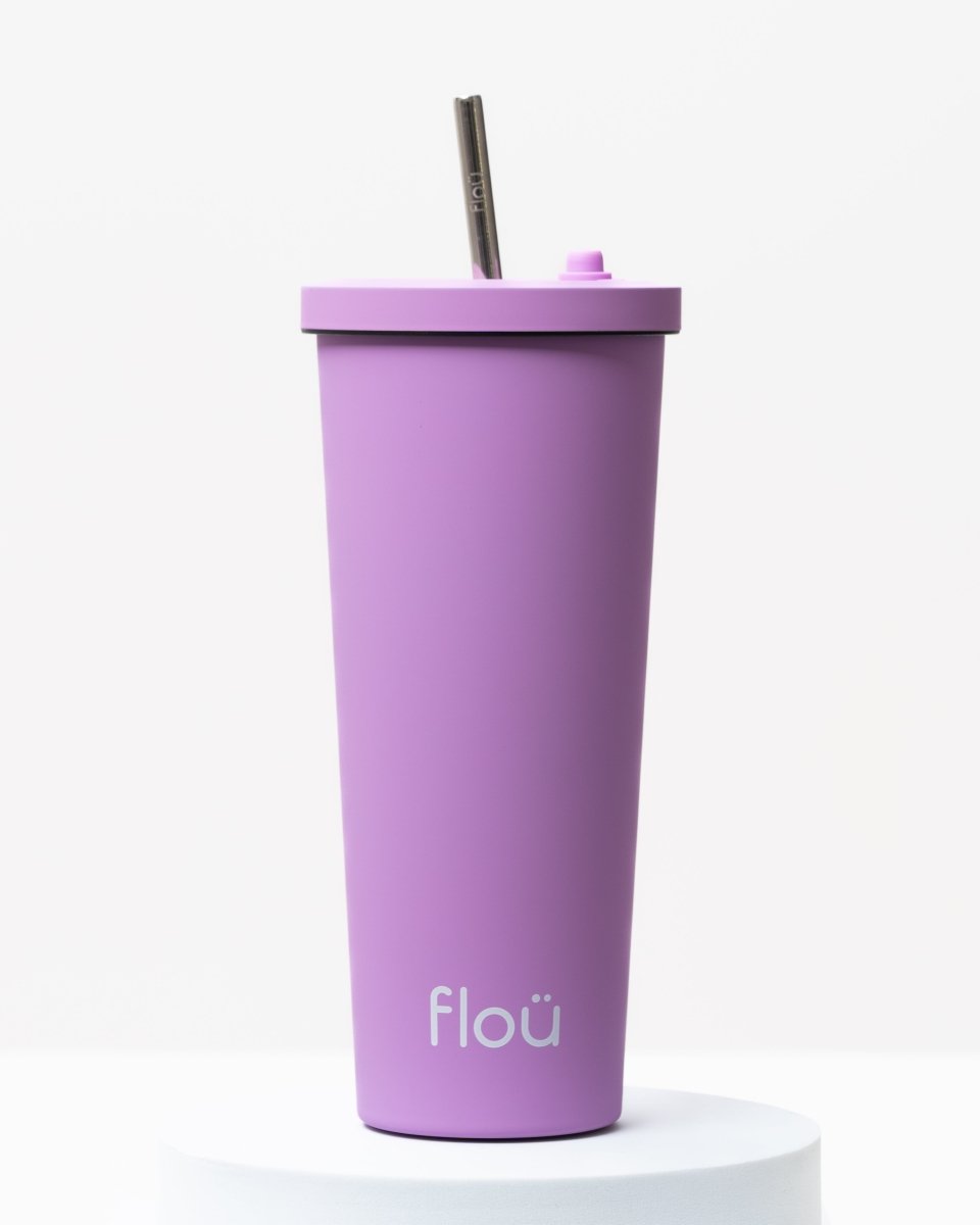 Stylish insulated stainless steel tumbler, with steel straw. - lilac