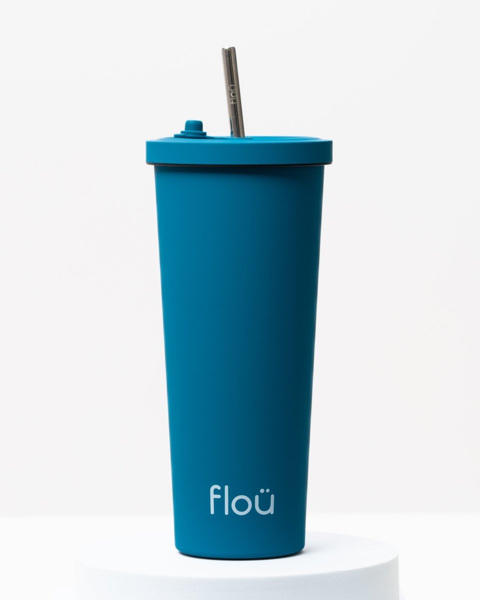 Stylish insulated stainless steel tumbler, with steel straw. - turquoise