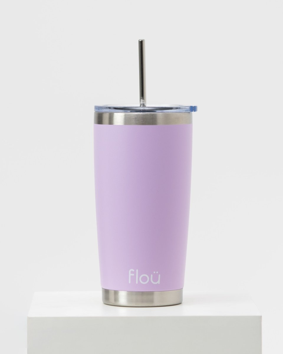 Light purple insulated tumbler with steel straw 20 oz