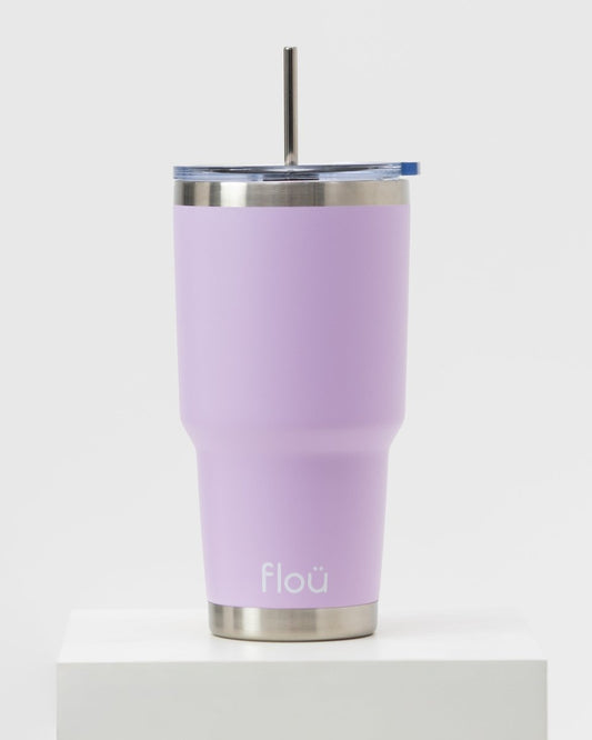 Light purple insulated tumbler with steel straw 30 oz