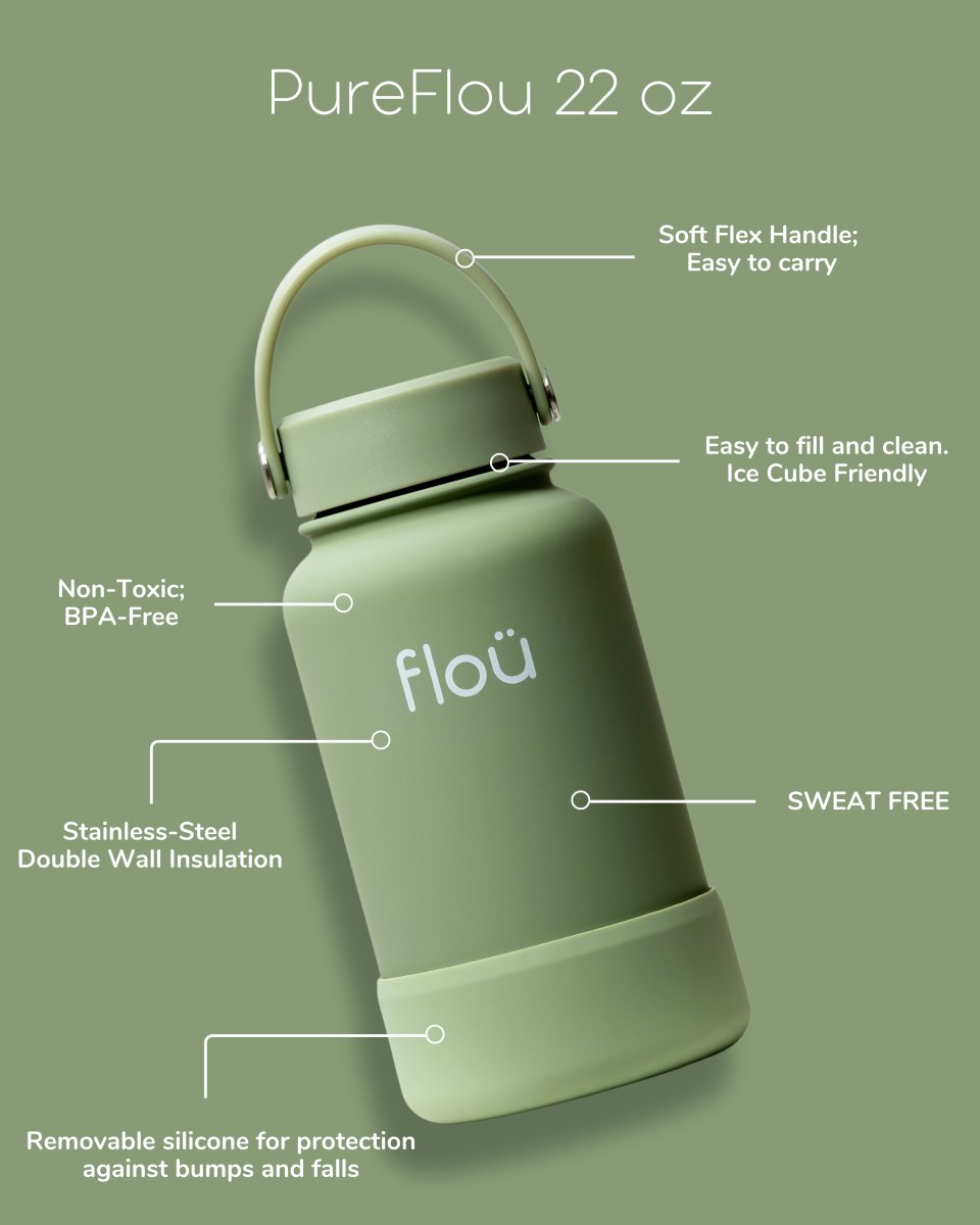 PureFlou Wide Mouth Sport Water Bottle 22 oz - floü - Insulated