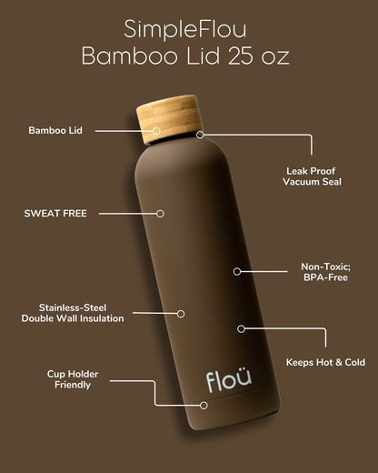 SimpleFlou Water Bottle with Bamboo Lid 25 oz - floü - Bamboo Cooler Bottle