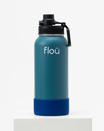 Insulated stainless steel water bottle with grip, ideal for sports. - Dark turquoise 32 oz